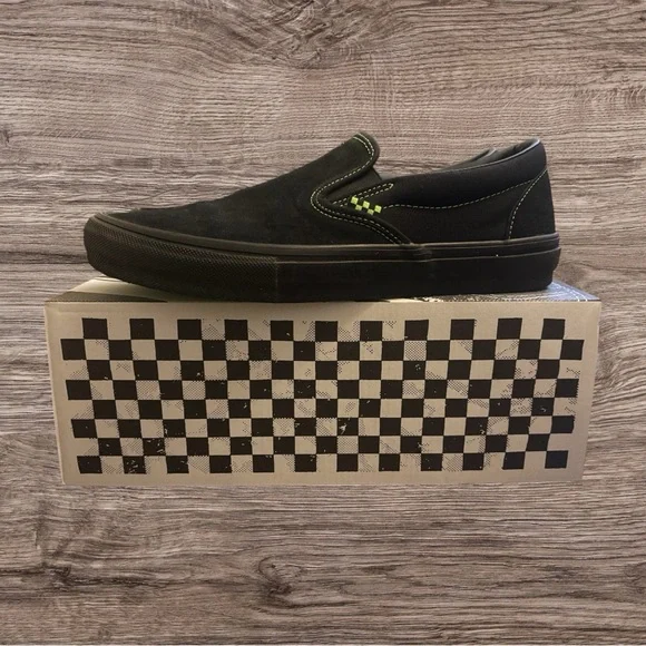 Vans | Shoes | Vans Skate Slipon Neon Blackgreen 15 | Poshmark display picture 3